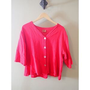 Oh My Gauze! Red Cropped Cotton Summer Top Blouse Large XL